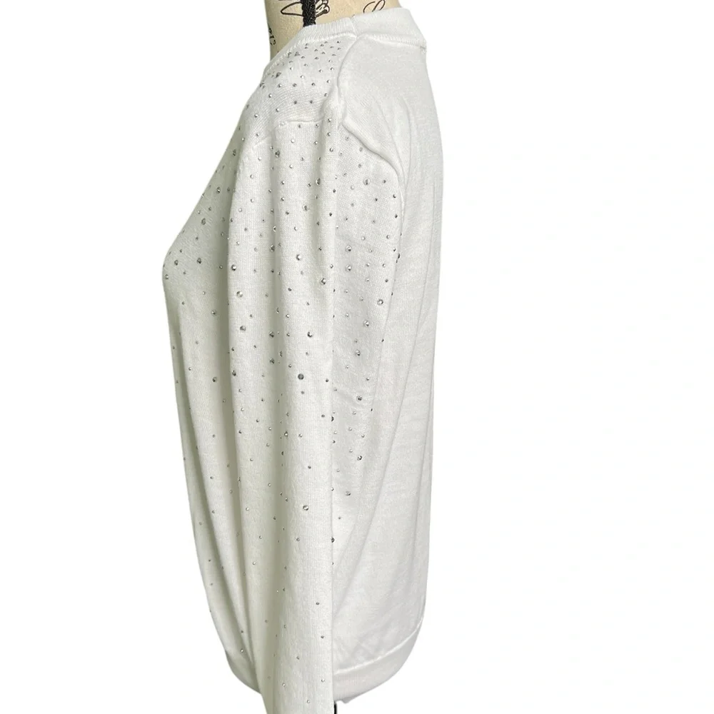 Nannette White Sweater with Rhinestone Accents